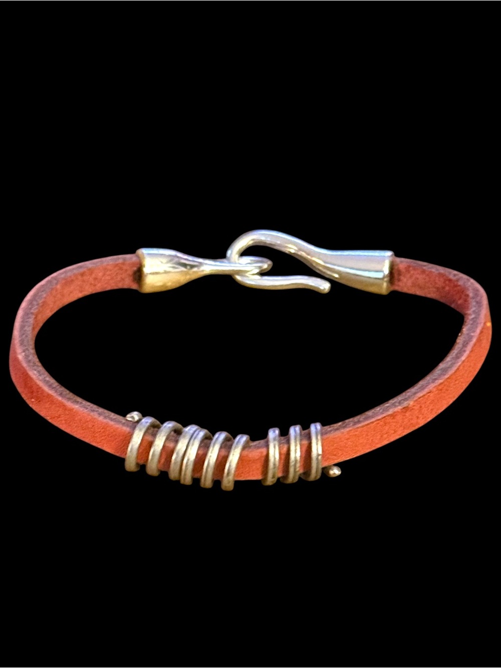 Vintage leather sliding coil charms bracelet